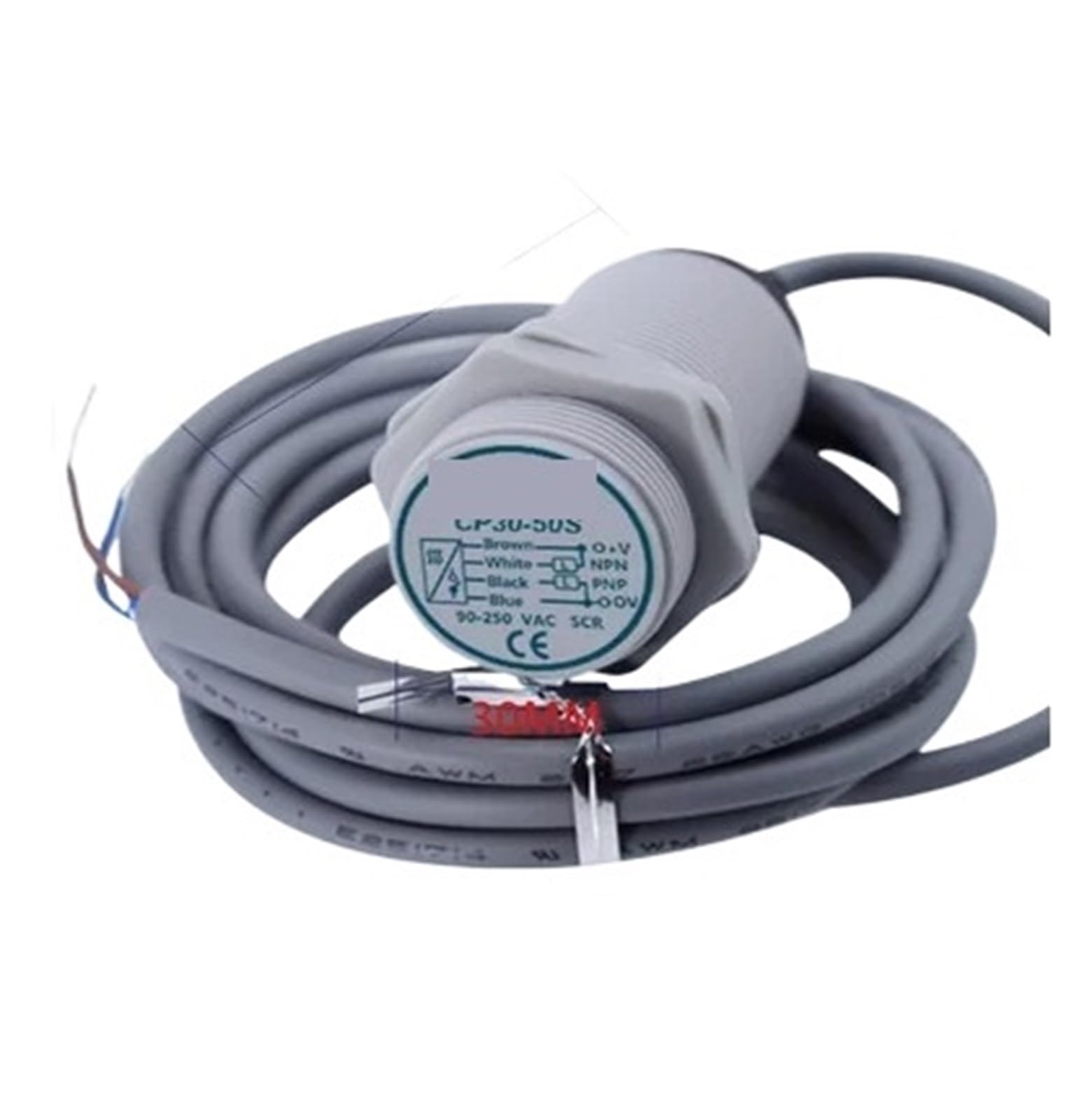 XDDQWSWA 1PC CP30-50S CP30-50SB M30 Cylindrical Capacitive Proximity Switch Sensors 90-250VAC(CP30-50S NO)