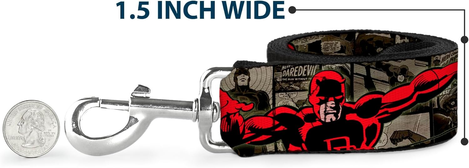 Dog Leash Daredevil Action Poses Comic Panels Grays Red 6 Feet Long 1.0 Inch Wide