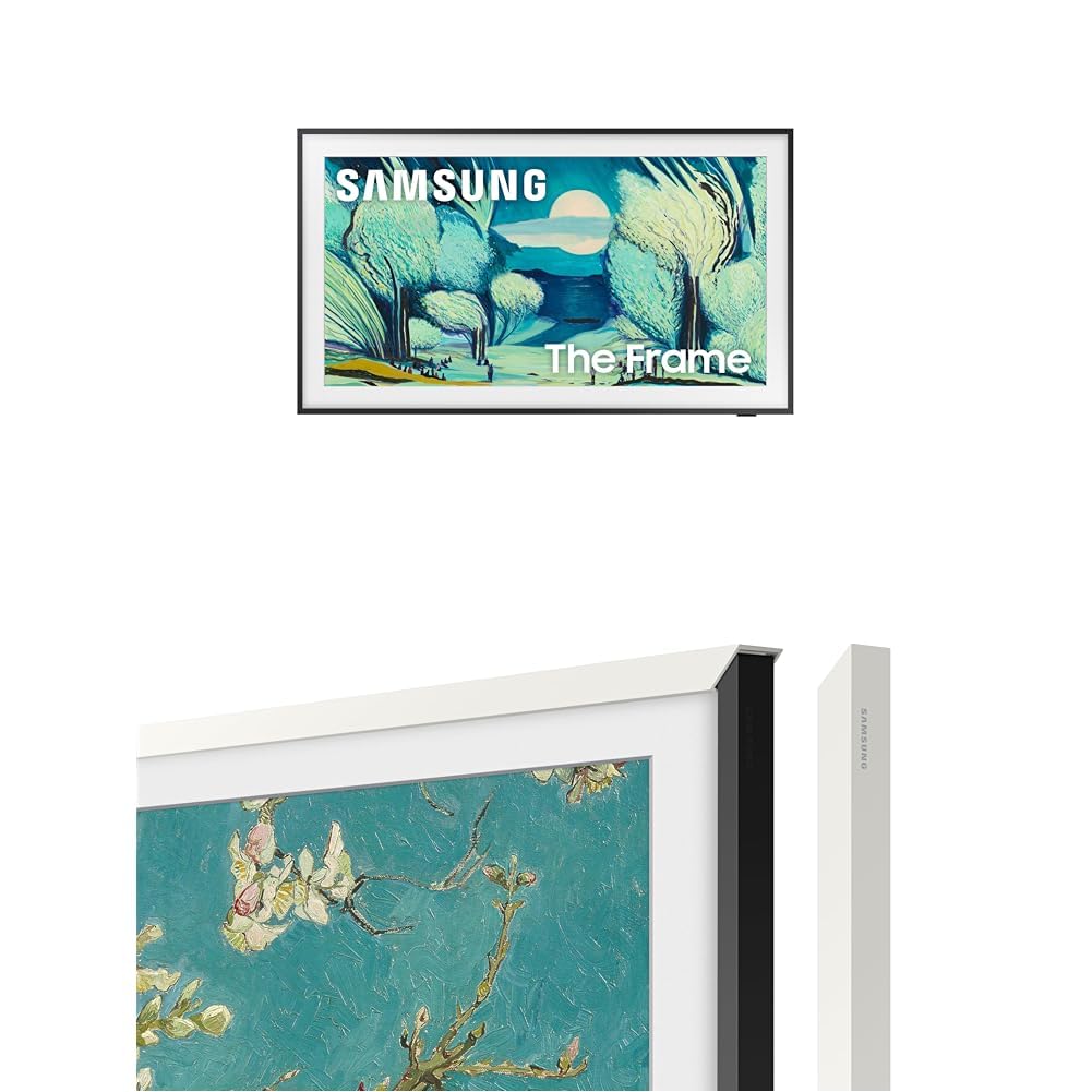 Samsung 55-Inch The Frame 4K QLED Smart TV (2025) with Modern White Customizable Bezel - Art Mode, NQ4 AI Gen2 Processor, Matte Display Bundle