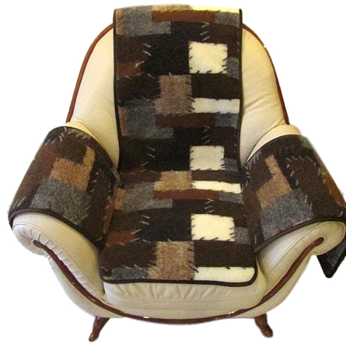 Sesselschoner aus 100% Schurwolle Patchwork 12mm Hoch, mit Armlehnen und Taschen