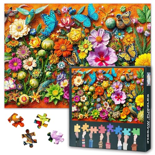 Puzzle de fleurs pour adultes 1000 pièces, Fleurs colorées et divers papillons 1000 pièces Puzzle, Jeux de puzzle impossibles à relever, 50 x 70 cm