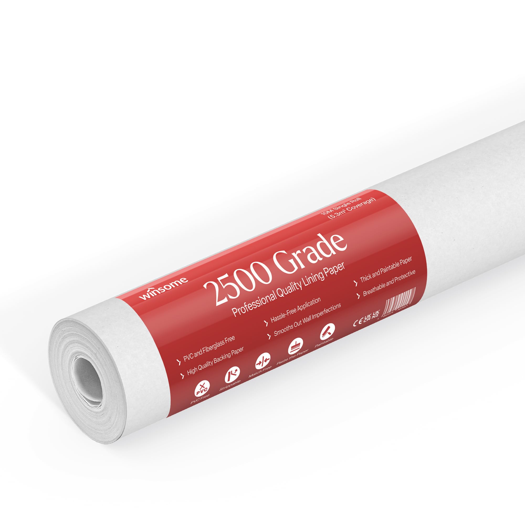 Winsome White 2500 Grade Lining Paper For Walls - Heavy Duty Plain Lining Paper Thick Paintable Kitchen Bedroom Wallpaper Paint Shield For New Damaged Walls - Single 10M Roll