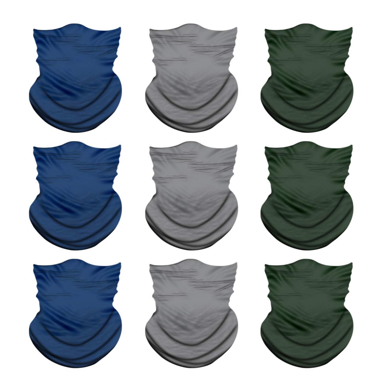 9 Pack Headbands Headwear Neck Gaiter Scarf Sun Hat Headwrap Sport Bandanas Men Women Balaclava Outdoor,Dark Blue/Coffee/Black
