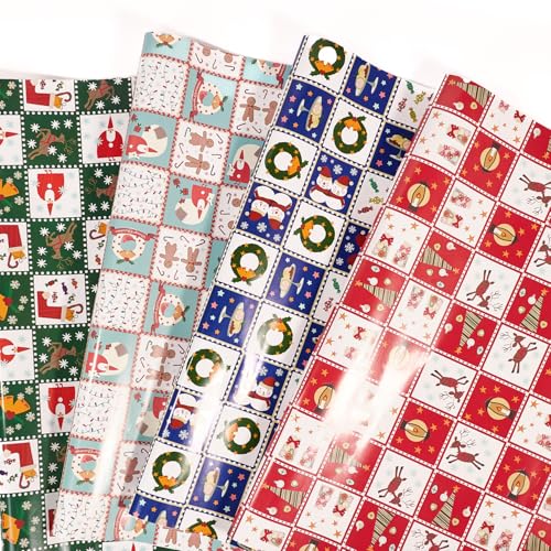 8 Sheets Christmas Wrapping Paper 51 * 74cm XMAS Gift Wrapping Paper for Women Men Girls Boys Unique Xmas Decorative Gift Paper (Multi)