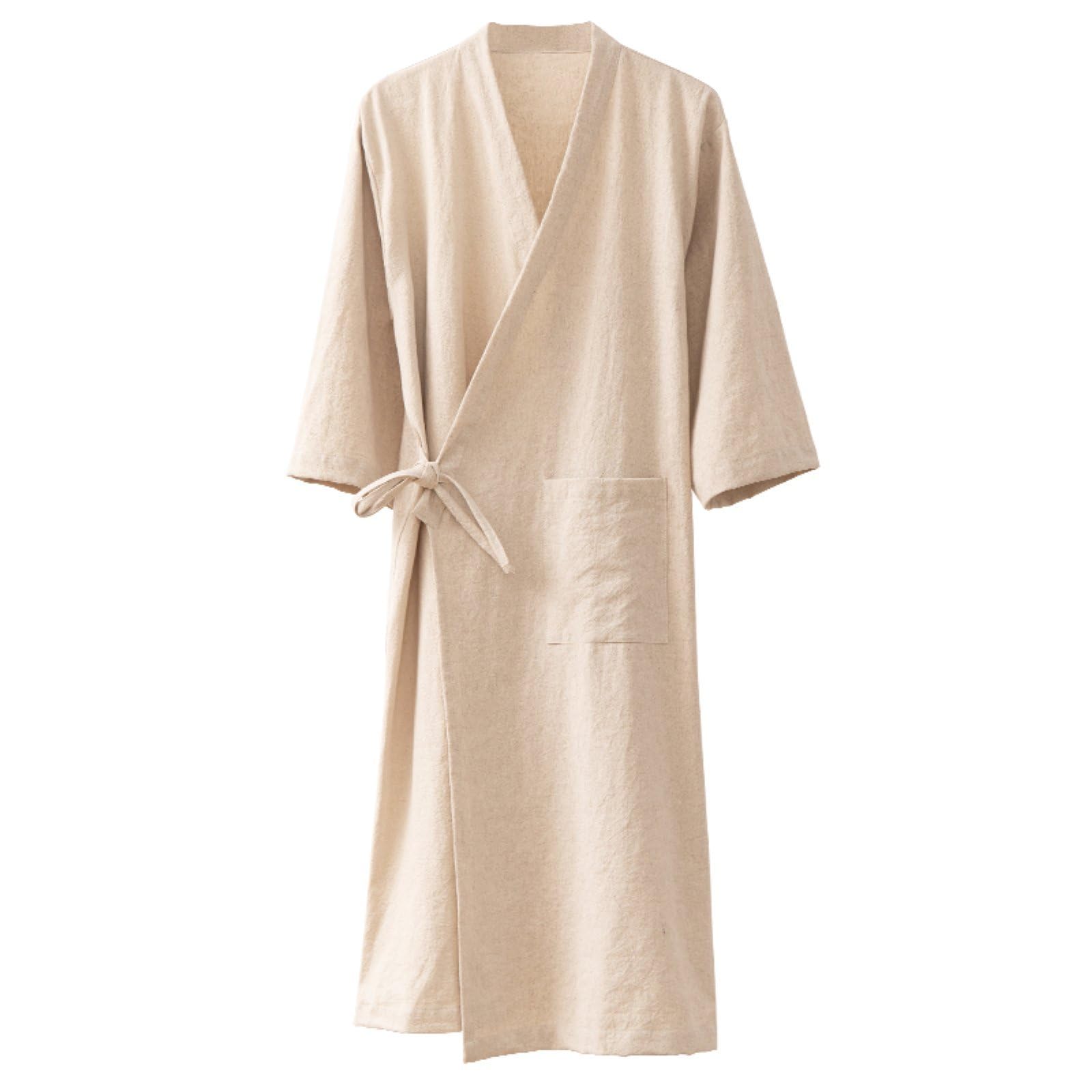 MOLUCI Accappatoio da Uomo in Lino di Cotone da Donna Coppie Accappatoio da Sauna Yukata Kimono Assorbente ad Asciugatura Rapida in Stile Giapponese