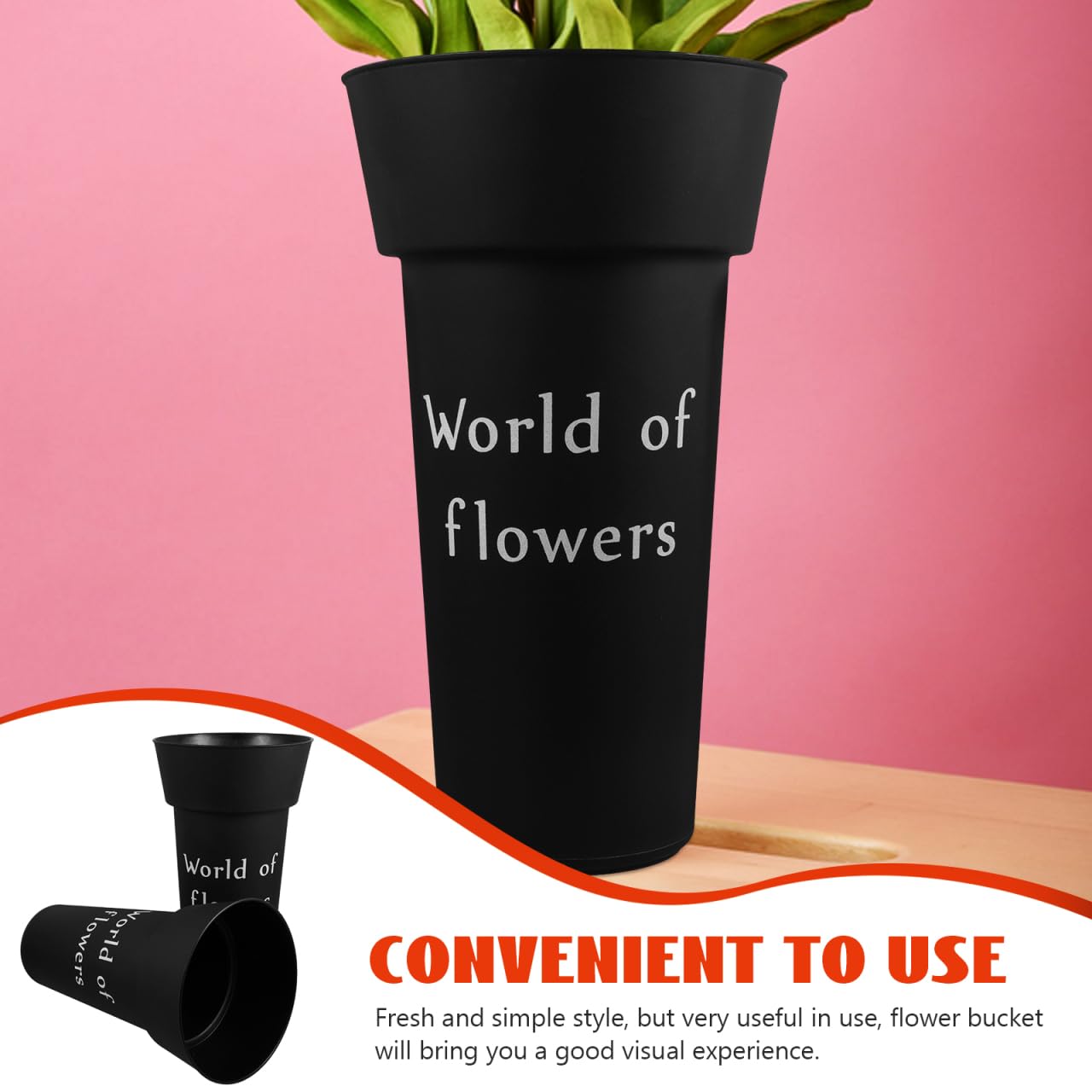 Amosfun Contenitore per Fiori Secchiello per Fiori Riutilizzabile Nero 2 Pezzi in Plastica Pp Non Facile da Deformare, Stile Moderno Semplice, per Casa e Balcone