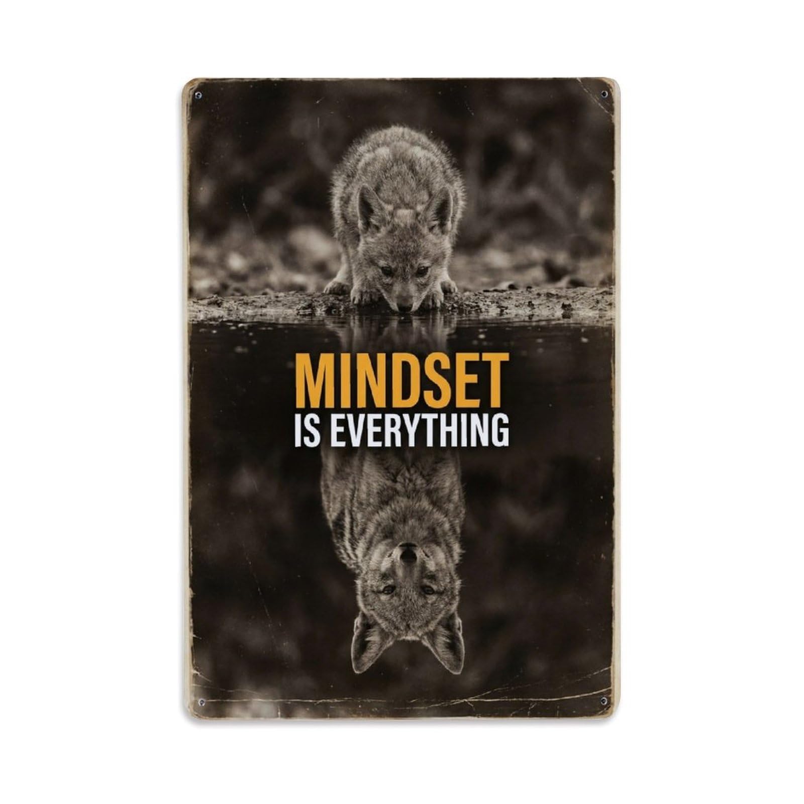 Olhnbad Style Jackal Wildlife Mindset Is Everything Quote Metal Tin Sign