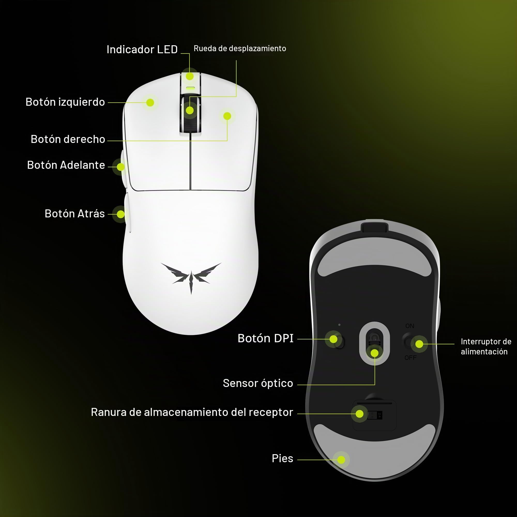 VGN Dragonfly F1 MOBA - Ratón inalámbrico para juegos, 55 g, ultraligero, sensor óptico PAW3395 26K DPI, sensación de clic táctil optimizada, agarre antideslizante con revestimiento plateado