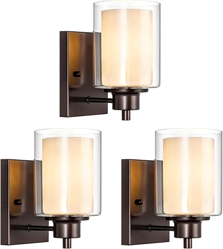 Miniatura 9 de Paquete de 2 lámparas de tocador de baño, apliques de pared, modernas luces de pared de baño interiores con vidrio semillado, accesorios de pared
