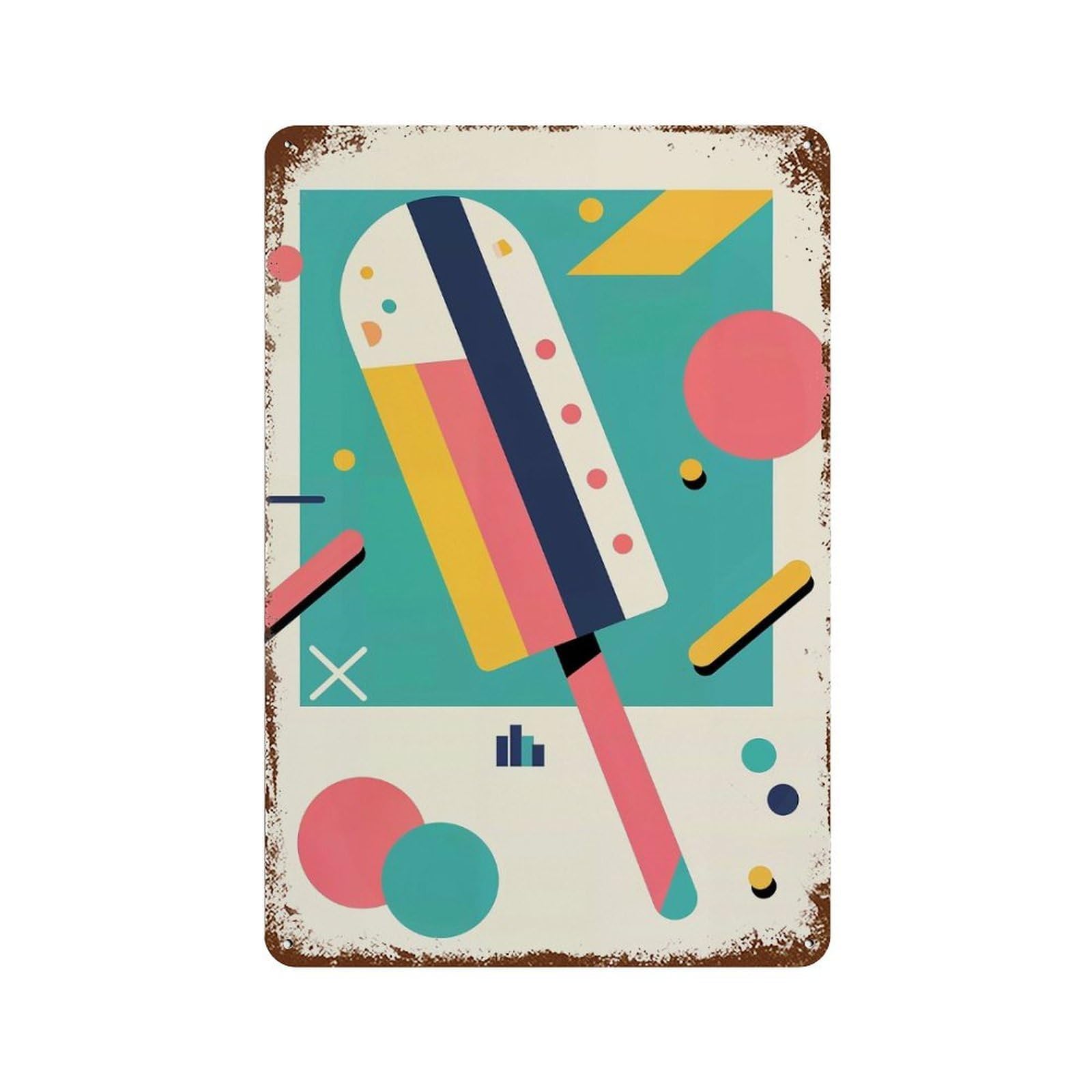 Popsicle Icecream Bauhaus Aged Metal Wall Plaque 11.8"x7.9", for Office, Studio And Wall Decor, Novelty Wall Decor