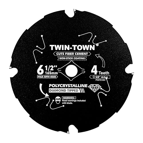 TWIN-TOWN PCDT61204 Hoja de sierra de cemento de fibra Hardie con punta de diamante policristalino de 4 dientes (PCD) de 6-12 pulgadas con eje de 58