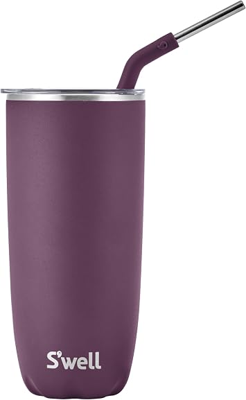 Swell Stainless Steel Tumbler with Straw and Slide-Open Lid, 24oz, Plum, Triple Layered Vacuum Insulated Container Keeps Drinks Cold for 18 Hours and Hot for 5, BPA Free