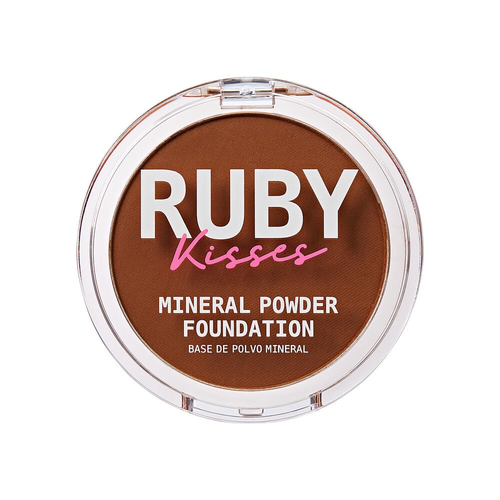 Ruby Kisses Mineral Pressed Powder Foundation, Medium to Full Coverage Natural Finish 0.35 Ounce (Chestnut)