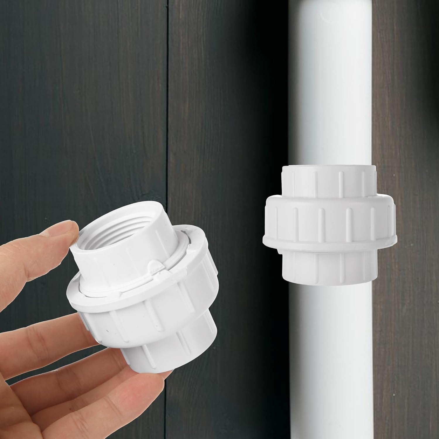 6PCS 1 1/2 Threaded PVC Union, SCH 40, Socket to Socket, White | 1.5 Inch Threaded PVC Union Coupling Pipe Fitting Adapter PVCs Slip Unions, Schedule 40, EPDM O-Ring, Socket to Socket