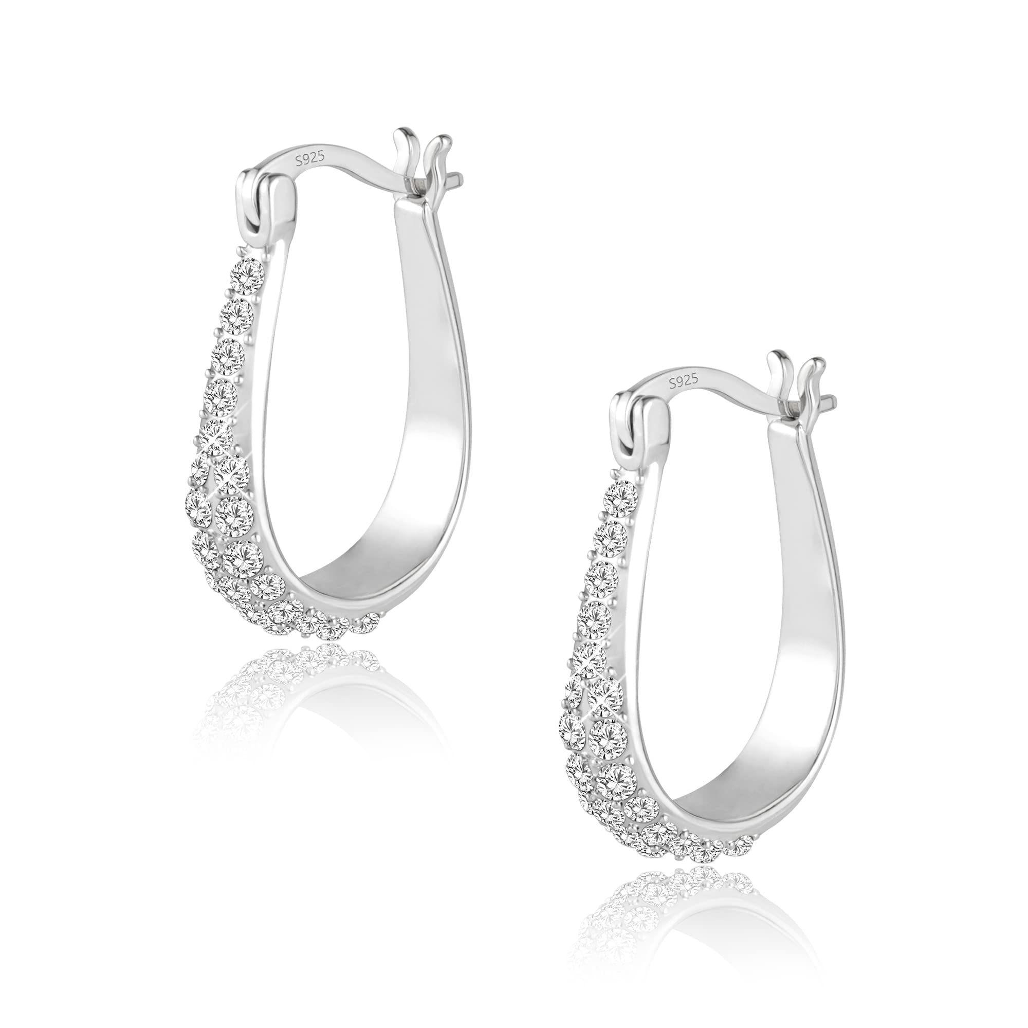 Hoop Earrings for Women, 925 Sterling Silver Hoop Earring mit AAA+ Zircon Diamond Rhinestones Earrings, Small Cartilage Huggies Hoop Earring Shiny Cute Twist Oval Hoop Earrings for Women