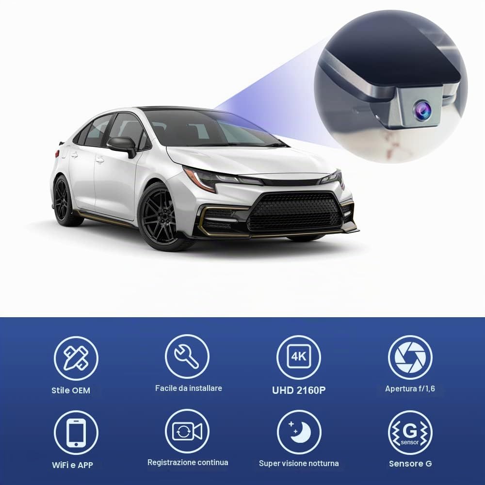 FITCAMX Dash Cam Compatible with Toyota Corolla L LE SE XLE XSE SE Nightshade Sedan 4D Hybrid 2019-202212th Gen (E210), 4K Discreet Car Recorder WiFi, G-Sensor, OEM Easy to Install, 64GB Card