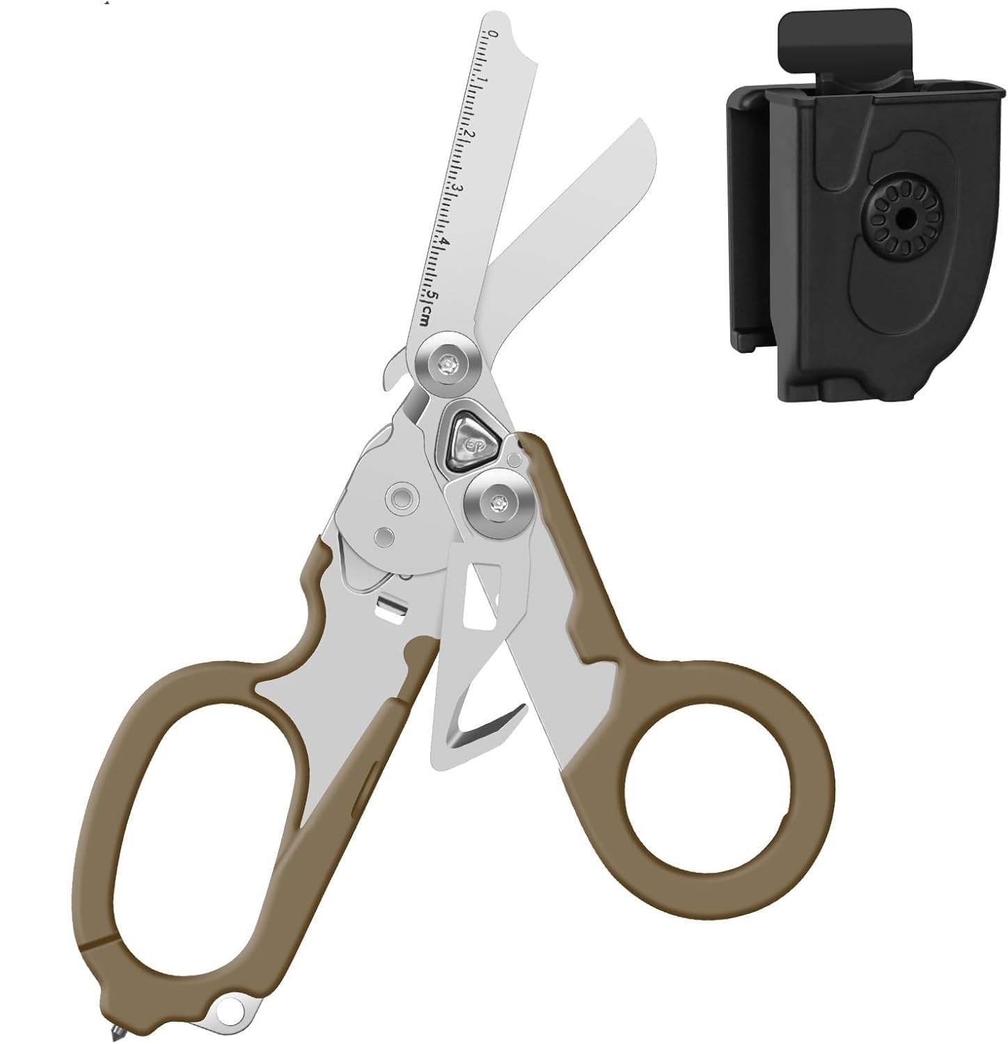 Raptor All-in-One Tactical Shears, Pocket Scissors & Firefighter Tools Set - Medical Scissors, Ring Cutter, Glass Breaker (Brown)