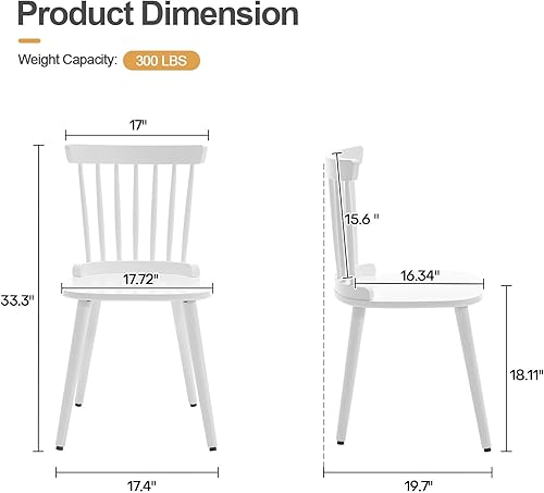 Miniatura 3 de Juego de 2 sillas de comedor blancas Windsor, sillas de comedor de madera con respaldo de husillo, sillas laterales de cocina modernas de mediados