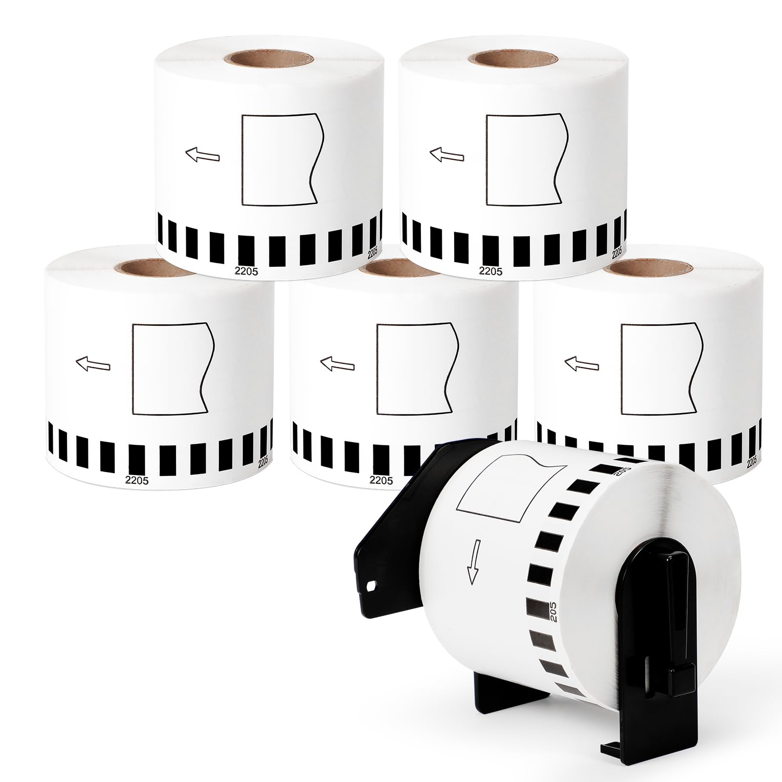 DK-2205 DK2205 Continuous Paper Label Roll Replacement for Brother Cut-to-Length Label 2.4” x 100 Feet, Compatible with Brother QL-810 QL-820NWB QL-700, 6 Rolls + 1 Frame