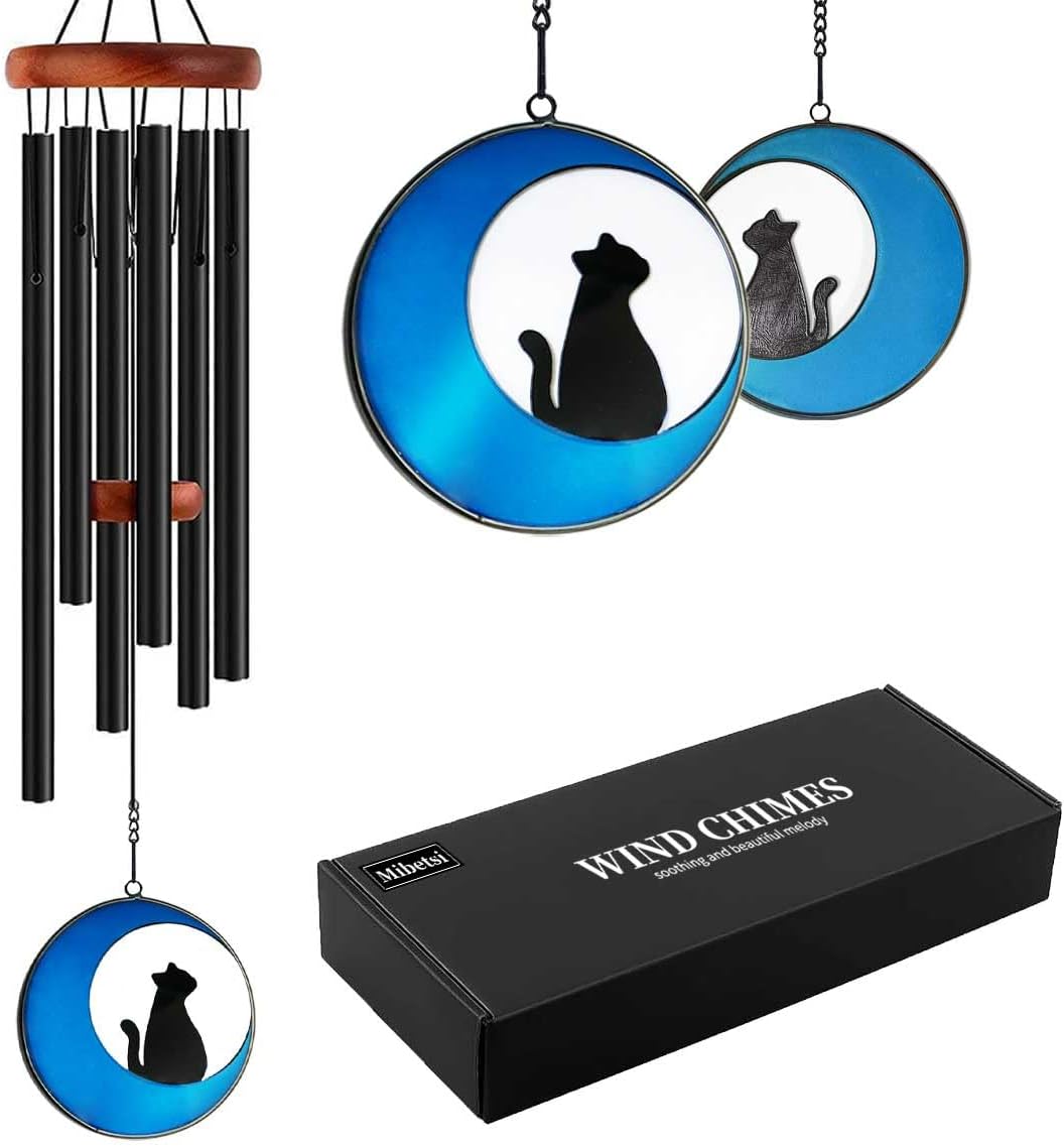 Sympathy Wind Chimes Outdoor,Sympathy Gifts for Lost a Cat, Pet Loss Gifts,Black,36 Inches