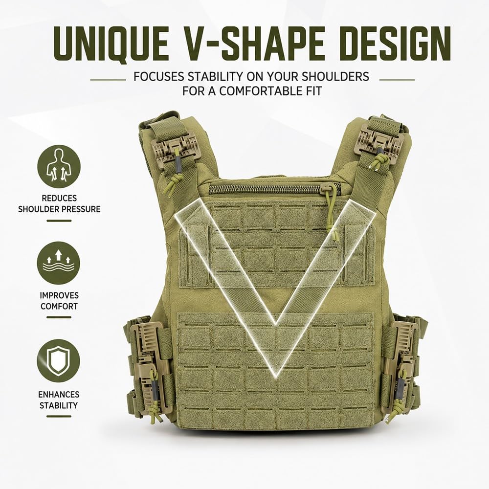 Taktische Weste Verstellbar Mit Schnellverschluss, MOLLE Weste Aus Polyester, Leichte Utility Weste Mit Modularsystem Für Outdoor, Wandern, Camping Und Freizeitaktivitäten