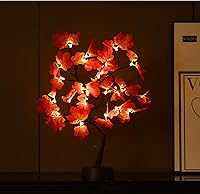 Vista 8 de Árbol de arce artificial iluminado de otoño, 24 luces LED, decoraciones de Acción de Gracias, funciona con batería/USB, árbol pequeño preiluminado