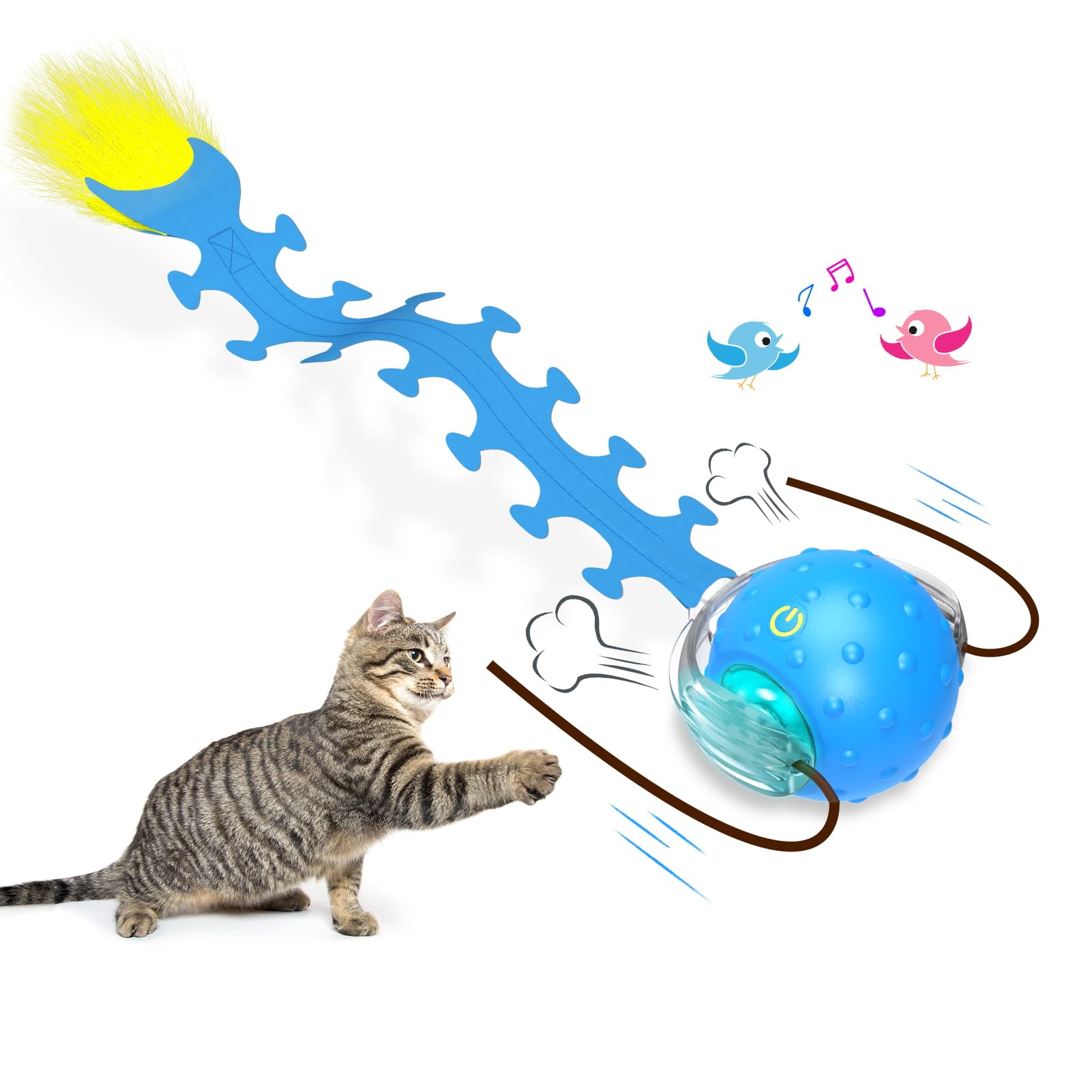 Giociv Balle interactive pour chat d'intérieur - Rapide à rouler sur la moquette - Couinement et mouvement activé - Bleu