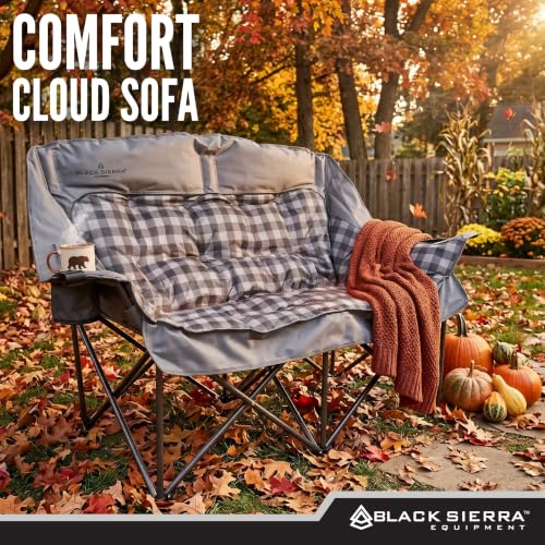 Black Sierra Double Loveseat Sofá para Camping, Silla Plegable Oversize para Adultos, Capacidad 600 lb, Asiento Exterior Acolchonado con Porta Vasos y Bolsa de Transporte miniatura 4