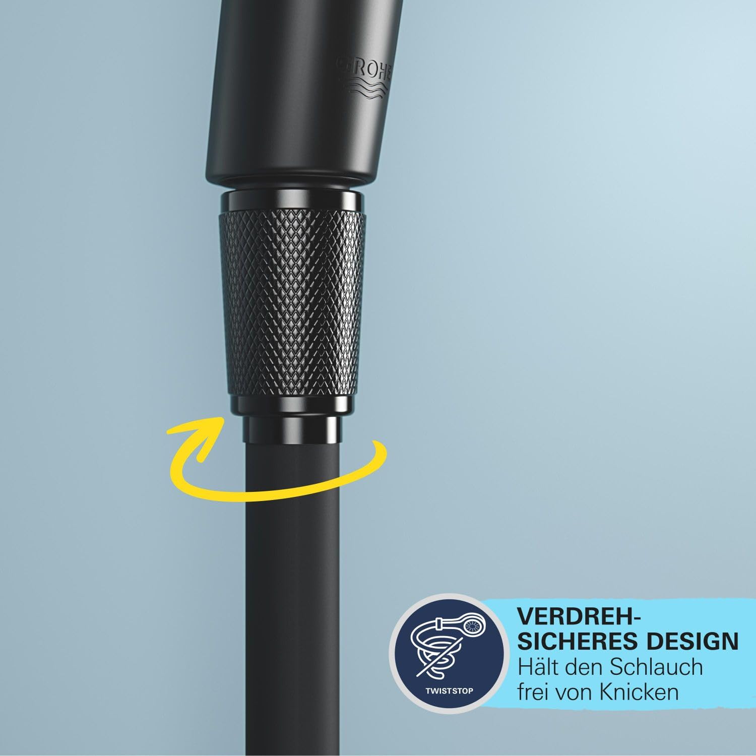 GROHE Vitalio 250, Duschsystem wassersparend 8l pro Min (Regendusche mit Thermostat und schwenkbarem Kopfbrause, Sicherheitssperre bei 38°C, Duschset mit Antikalk-System), rund, schwarz, 266772431