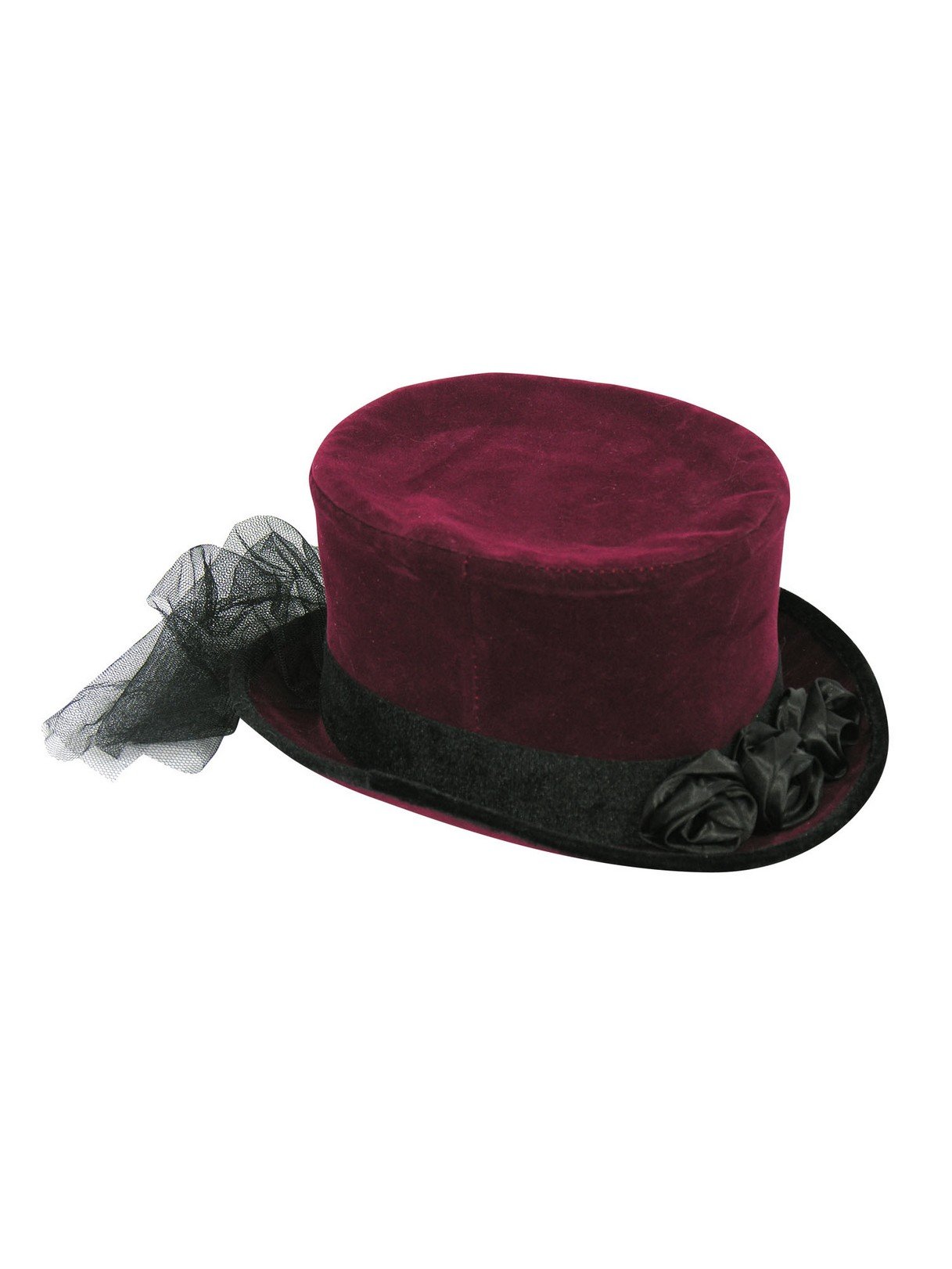 RubiesBurgundy Top Hat with Lace Veil for Adults, Women's No Size