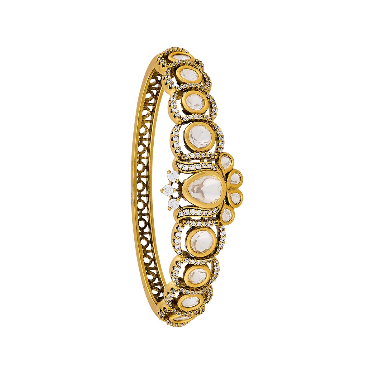 Fashion Jewellery White Victorian Polished Copper Kundan Locking System Kada, Best for Bridesmaid & Special Occasion- 454174