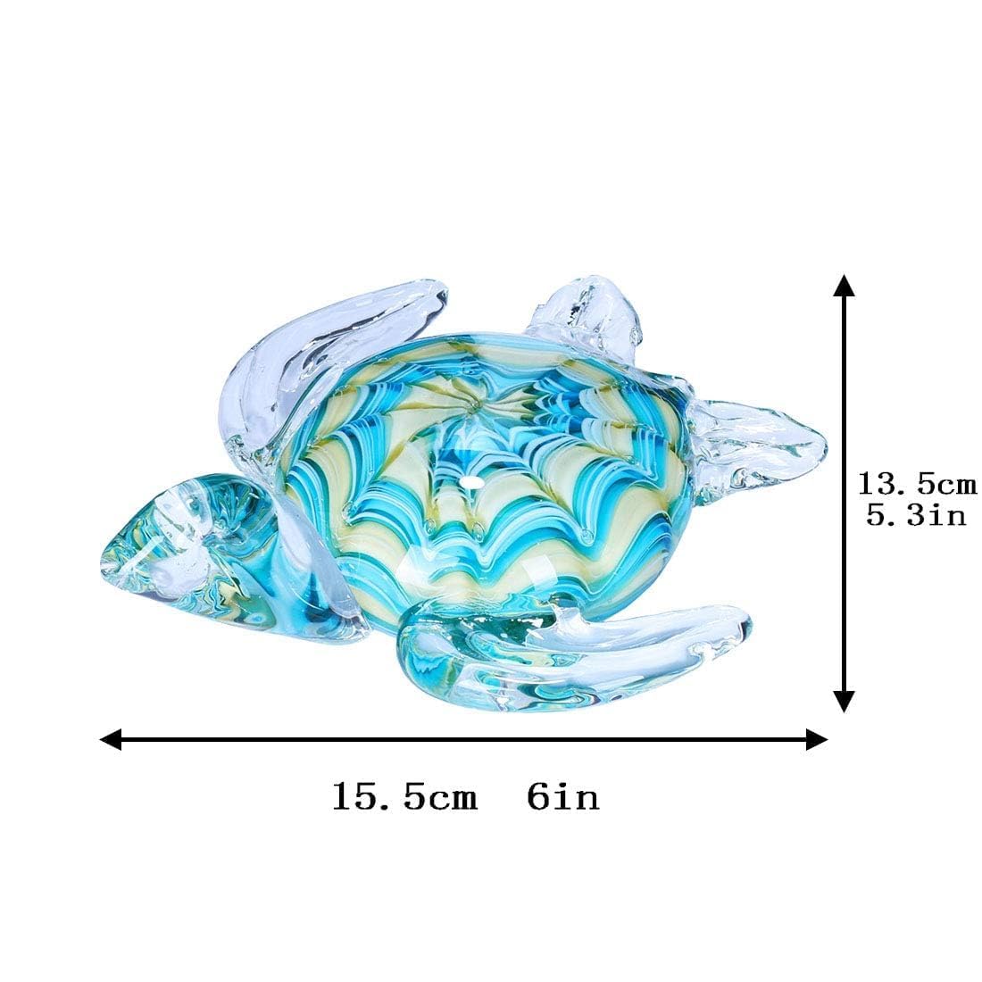 HDCRYSTALGIFTS Statuetta ornamentale in vetro soffiato a forma di tartaruga marina, ornamenti marini in vetro fatti a mano per soggiorno interno