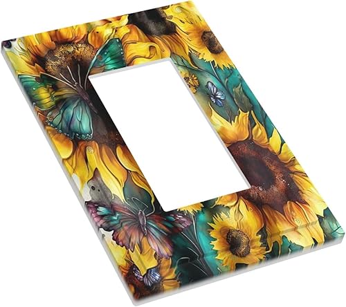 Miniatura 3 de Cubierta de salida de interruptor de luz de 1 cuadrilla, diseño de mariposa verde y verde azulado, girasol, verde, turquesa, amarillo, floral, Gfci,