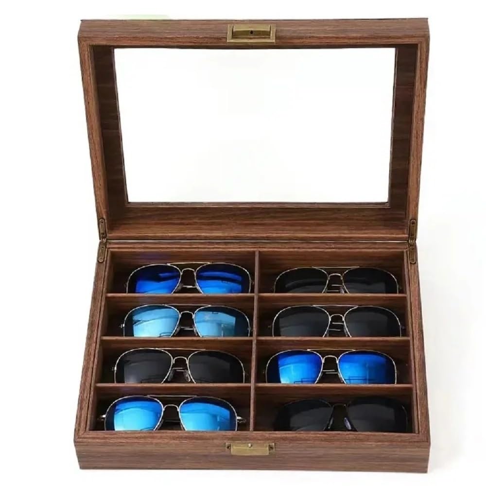 Sonnenbrillenhalter 8 Gitter Vintage Holz Brillen Aufbewahrungsbox Holz Schmuck Sonnenbrillen Brillen Brillen Vitrine Halter Organizer Geschenkbox Verkaufsrack