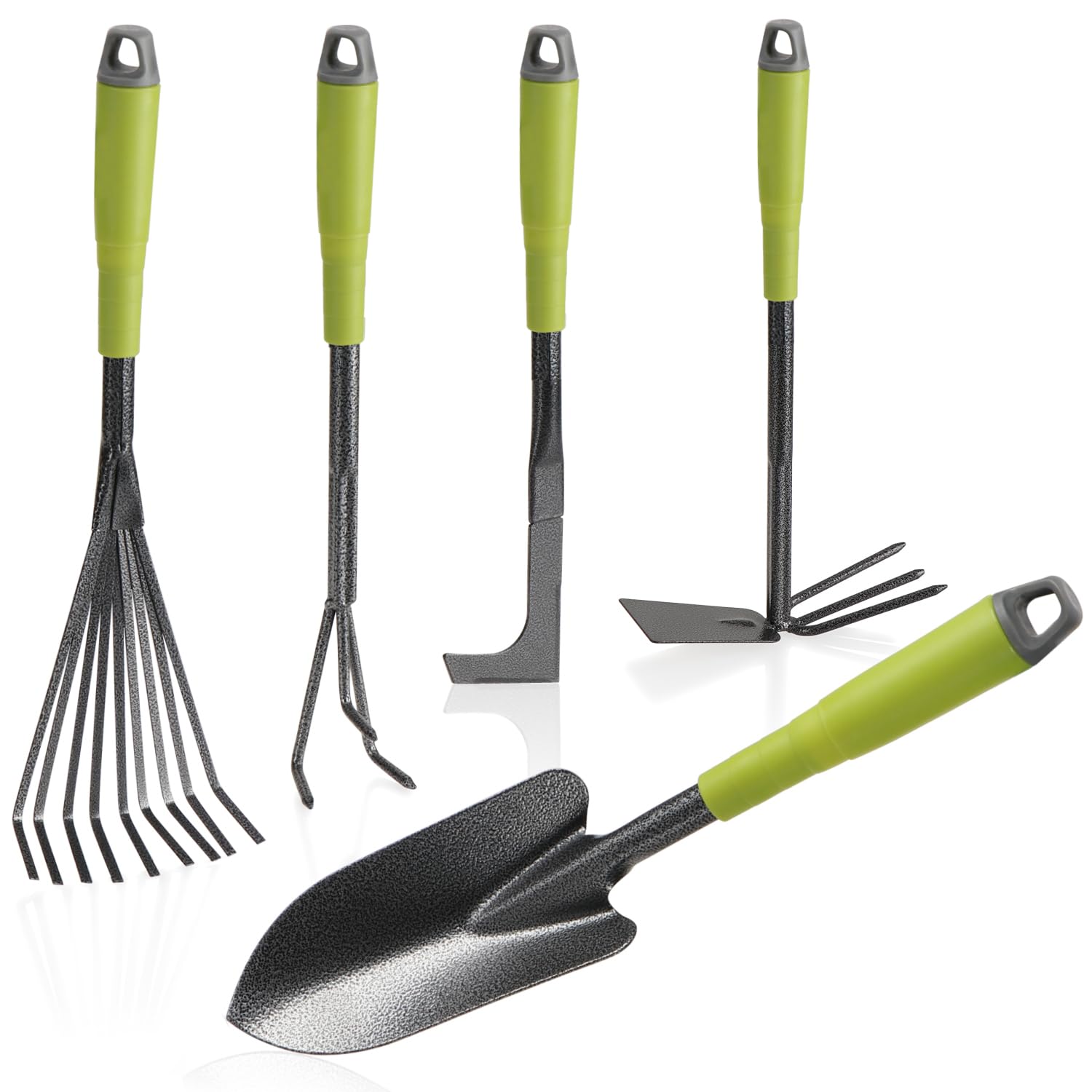 COM-FOUR® Juego de Herramientas de jardín de 5 Piezas - Juego de jardín con Azada Doble, cultivador pequeño, raspador para Juntas, rastrillo de Mano, Paleta de Flores