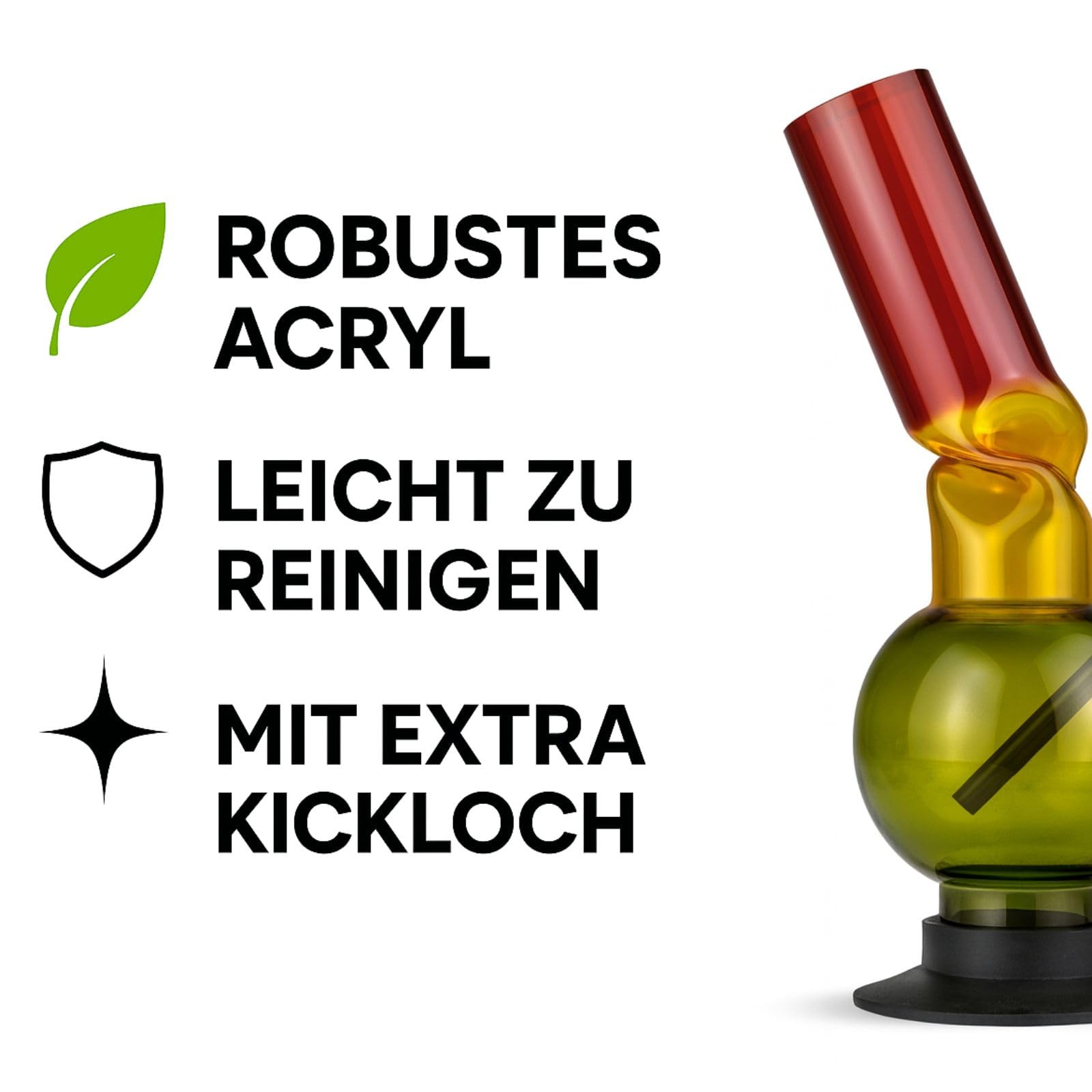 Weedness Bong in Acrilico Boby 30 cm con Foro di aspirazione - Piccolo Set Accessorio Pipa Waterpipe Set plastica