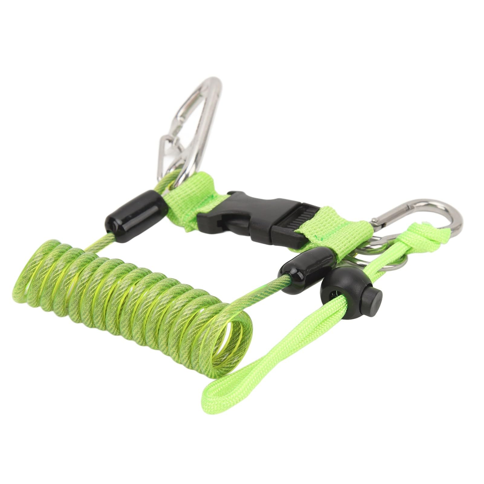 tomvorks Diving Camera Spring Rope, Stainless Steel Flexible Anti Lost Diving Hook Spring Rope,Coil Diving Hook, for Outdoor Climbing, Underwater Photography (Green)