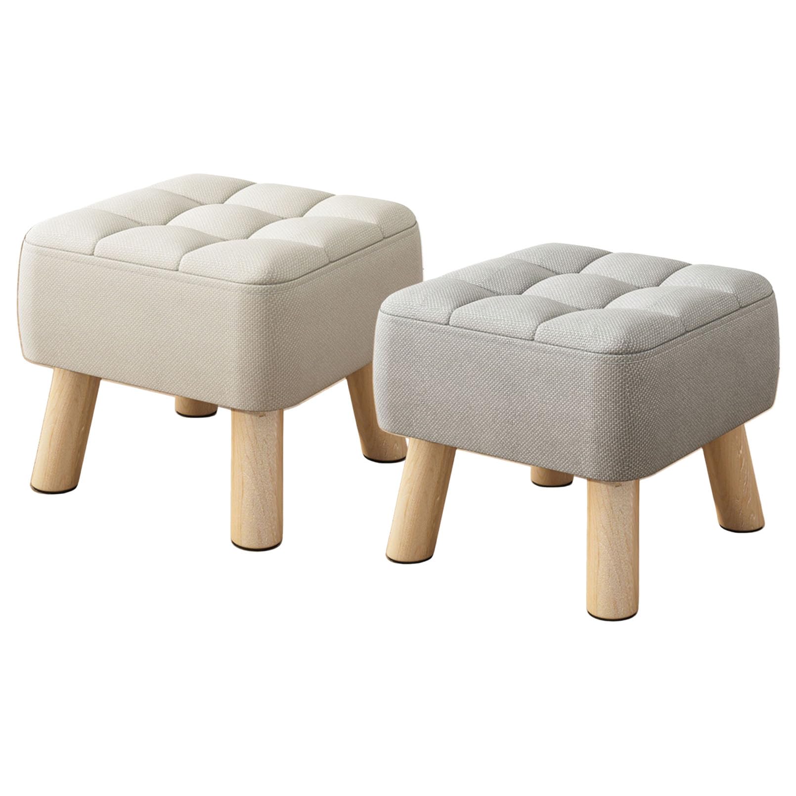 Repose-pieds ottomanes aspect lin doux et pieds en bois stables lot de 2 design