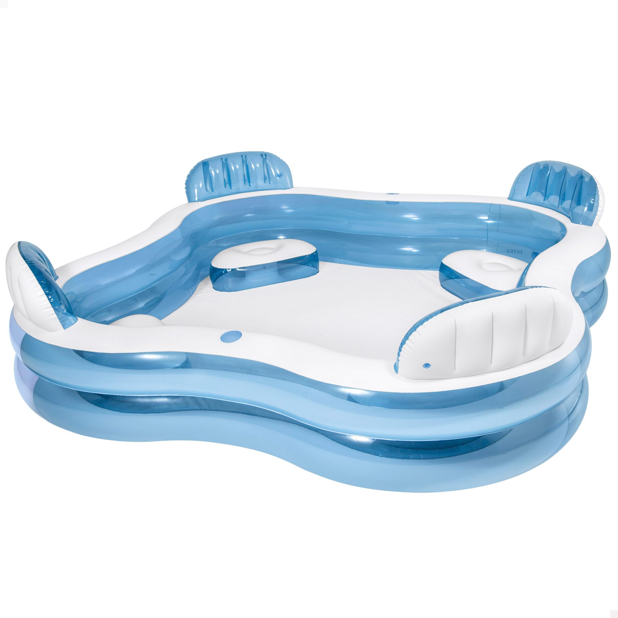 Intex Piscina Hinchable Familiar con Asientos, 229x229x66 cm, 990 litros, 4 respaldos inflables, 2 portabebidas, Vinilo Resistente, tapón de desagüe, Incluye Parche de reparación, +​3 años (56475)