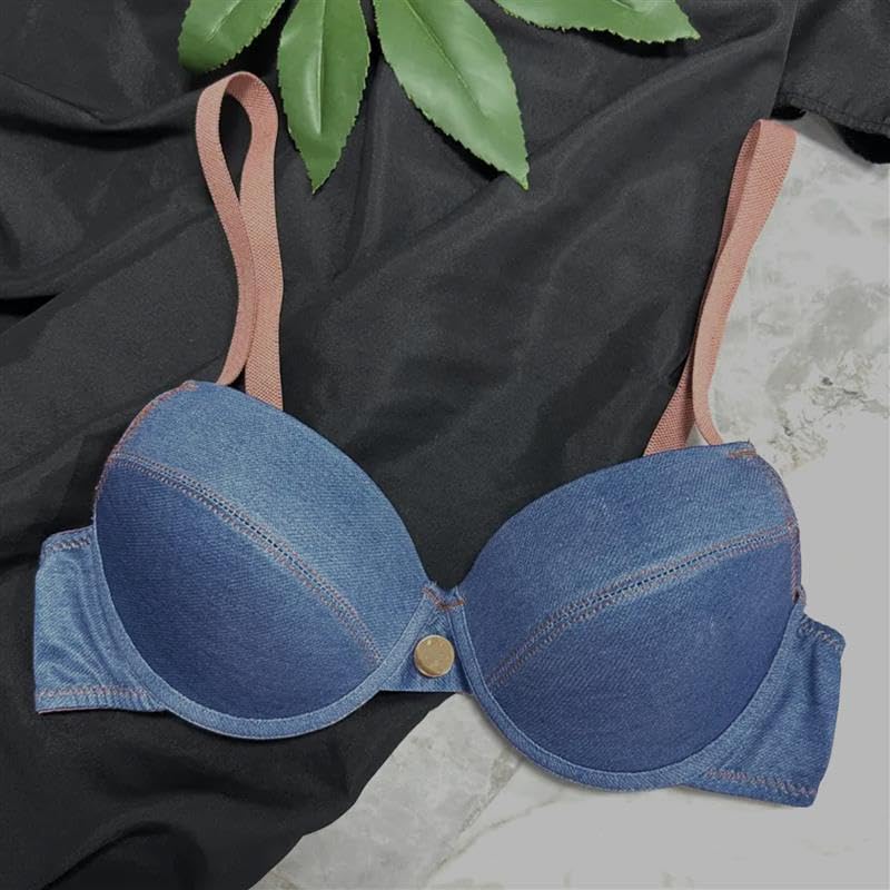 Image of ELEG & STILANCE Women's Padded Denim Look Push-Up Bra - Stylish Seam Detailing | Underwired Support | Casual Chic Innerwear