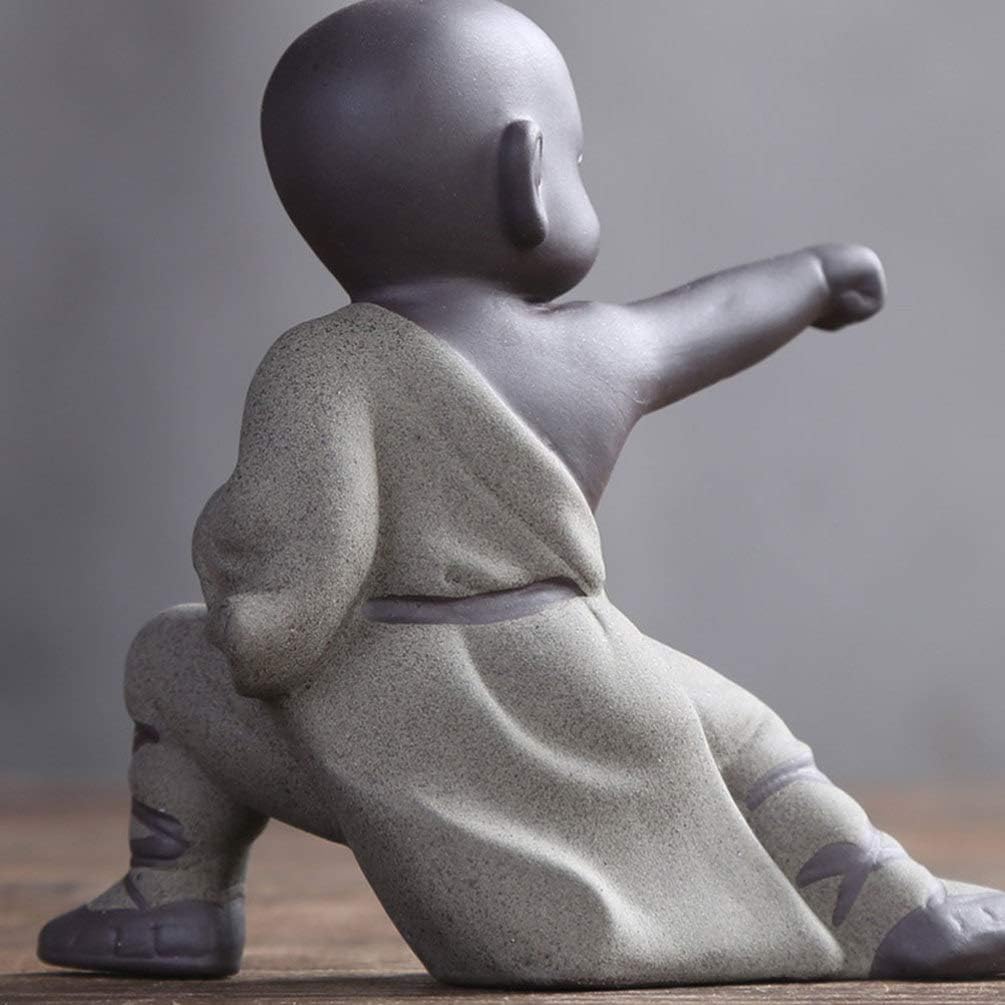 IMIKEYA Mini Monk Ornaments Kung Fu Buddha Statue Tea Pet Zen Garden Tea Tray Figurine for Kung Fu Tea Tray Car Home Desktop Decoration (Grey) - Image 3