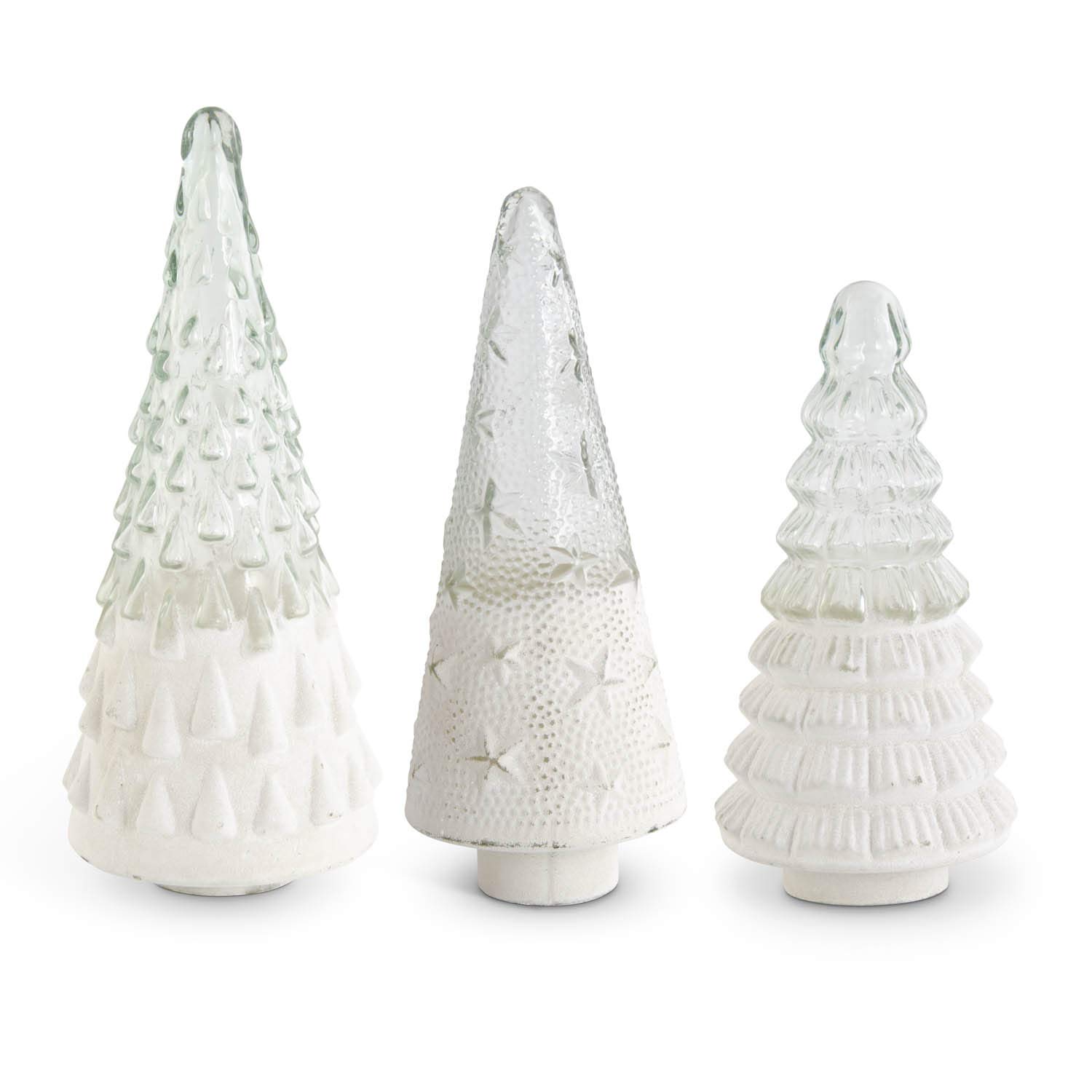 K&K Interiors 54460A, Set of 3 Embossed Frosted Clear Glass Trees (Grad Sizes)