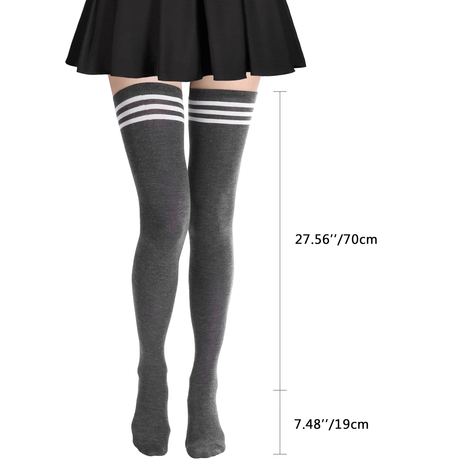 DRESHOW Extra Long High Thigh Socks Striped Over Knee Thin Tights Long Stocking: 2 Pairs Stockings With Stripe: Light Grey, Dark Grey