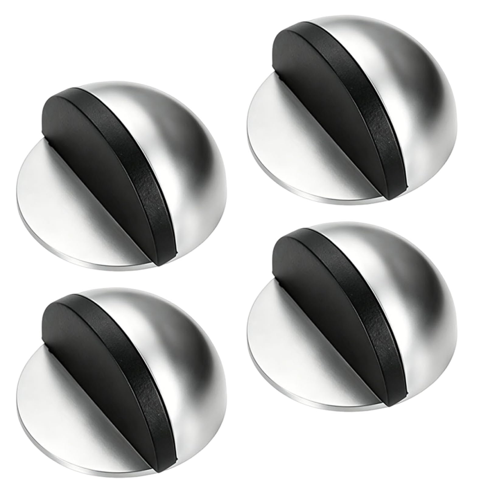 4 Pcs Self Adhesive Door Stop, Stainless Steel Oval Floor Door Stopper with Rubber Buffer and Self-Adhesive Pads, Mounted Half Moon Door Stop for Home & Office Indoor Use