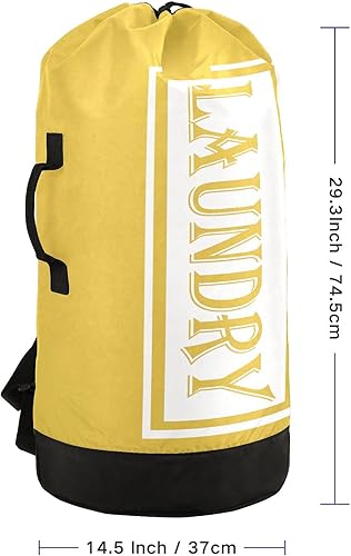 Vista 3 de Bolsa de lavandería de viaje de nailon amarillo limón para equipaje sucio resistente organizador de ropa sucia con cierre de cordón y correas