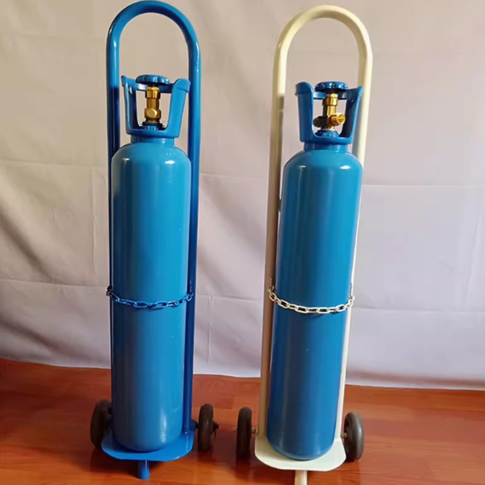 Carro Independiente con Ruedas para Transportar Cilindros de oxígeno, Soporte para Cilindros de dióxido de Carbono con Cadena Fija, Soporte para un Solo Condensador (Azul, 95 cm/37,4 Pulgada