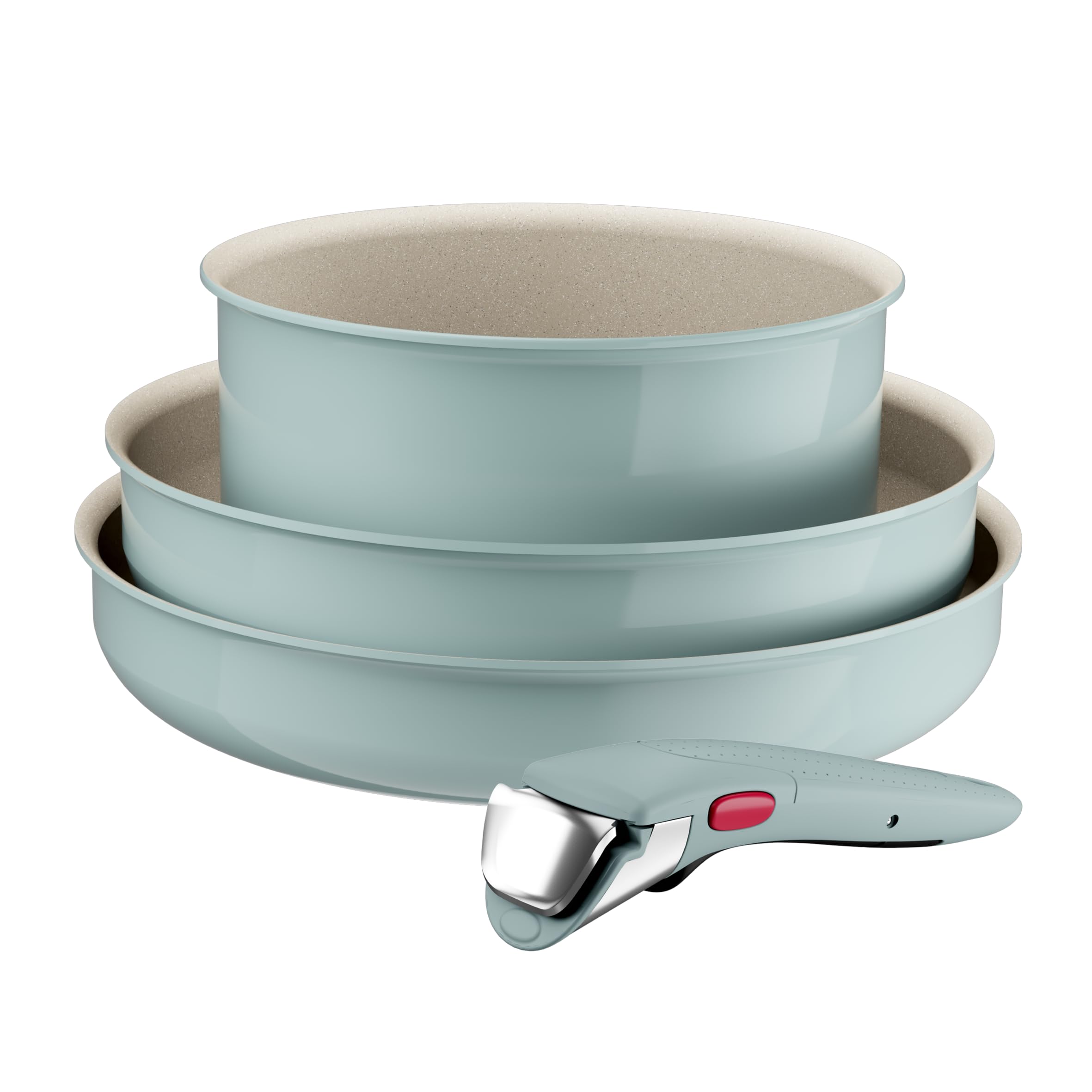 Tefal Ingenio Green 4-Piece Non-Stick Cookware Set – Induction Frying Pan, Wok, Saucepan, Detachable Handle, Oven Safe, Stackable, Compact RV Kitchen Organiser, L8284S04