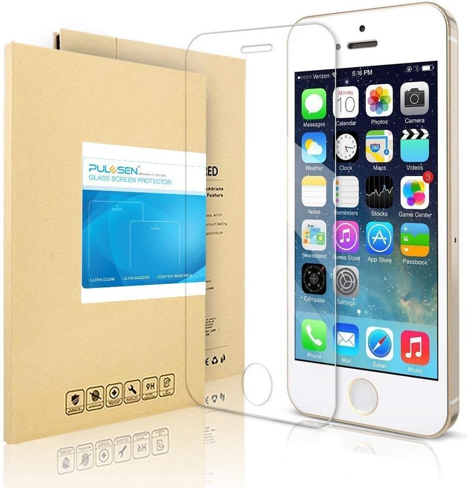 PULESEN iPhone SE Screen Protector, [2-Pack] iPhone 5 5S SE Tempered Glass Screen Protector [0.26mm, 9H Hardness] Ultra-Clear/Bubble Free Glass Screen Protector for iPhone SE 5S 5