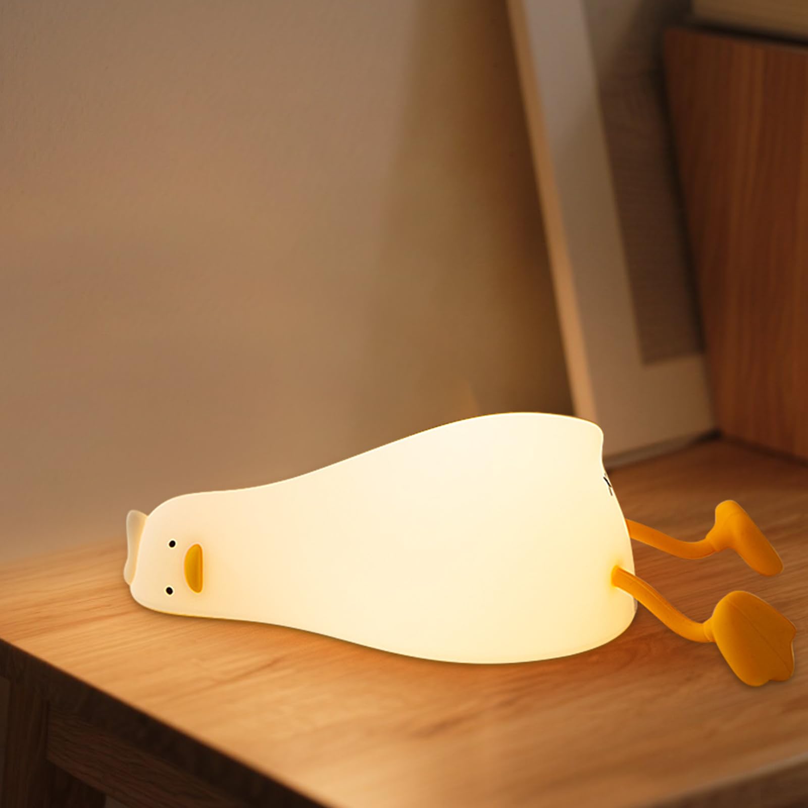 Benson Squishy Lying Flat Duck Night Light, Silicone Touch Control Nursery Nightlight for Breastfeeding, Dimmable Toddler Sleep Aid Lamp, Kawaii Room Decor Gift