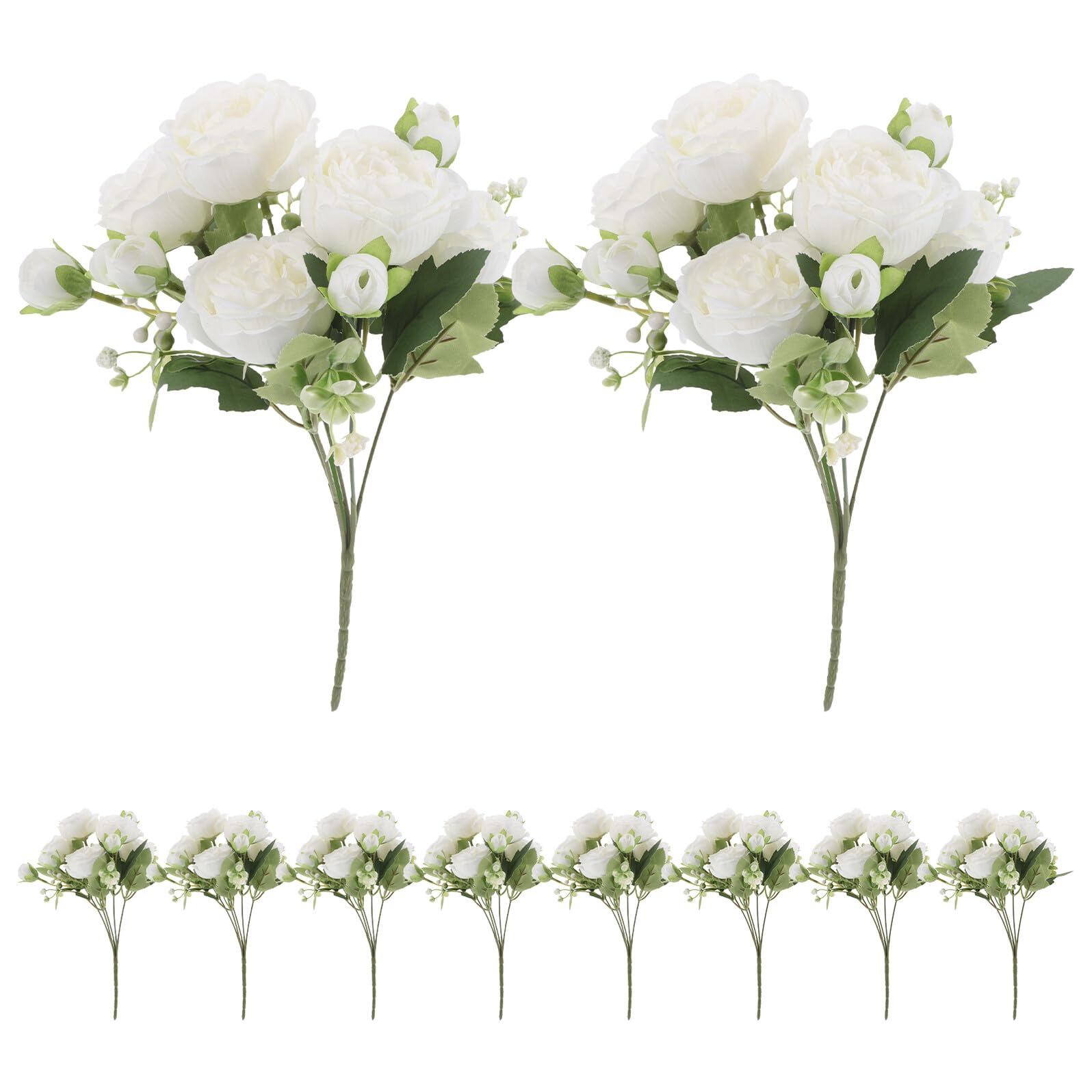 SEWACC Künstliche Pfingstrosen Langlebige 10 Stück in Weiß aus Seide und Realistische Blumensträuße für Hochzeit zur Dekoration und Wohnräume
